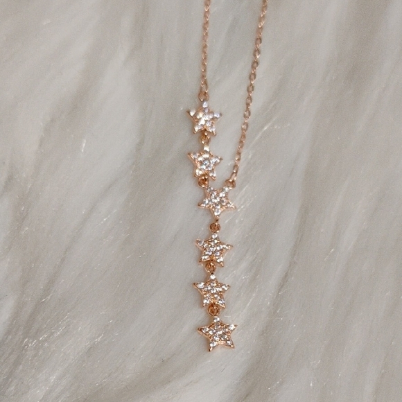 NIB Rose Gold Over 925 Sterling Silver Dazzling Drop Star Cluster Necklace W Box - Picture 8 of 14